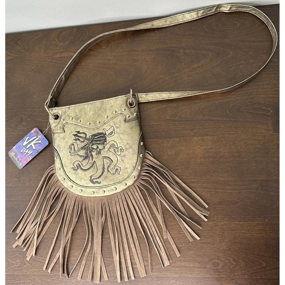 Disney Descendants 3 Uma Crossbody Purse Gold Fringe Pirate Skull Villain VK